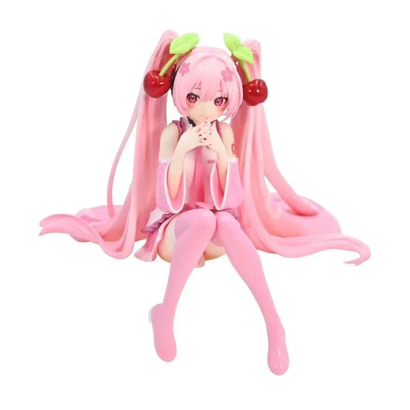 Hot Hatsune Miku Anime figure Pink dress model action figures toys Cherry pink PVC cherry blossom decoration collect Model gifts